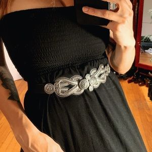 Silver Embellished Black Leather Belt